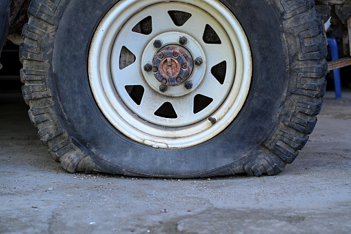 Flat tire on a car