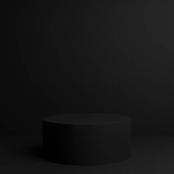 istock Abstract black scene with one cylinder podium template for presentation cosmetic products, goods, advertising, design, poster, text in soft gradient, abstract mockup in beauty luxury style, square. 1492054578