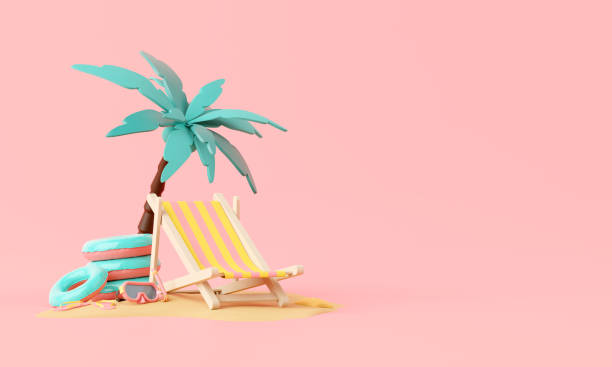 istock Summer minimal pink vacation beach with cute elements inflatable rings, beach chair, snorkel background concept, Display for Product mock-up or Cosmetics with summer pink theme. 3d rendering 1492054829