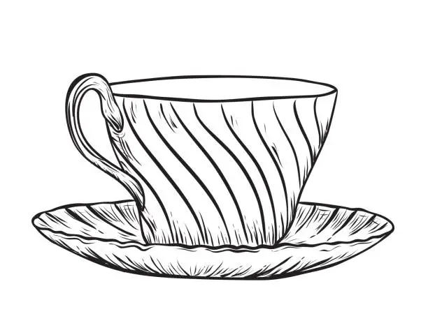 Vector illustration of Black & White Teacup On A Transparent Background