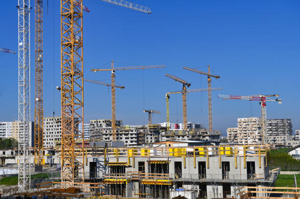 Cranes and new buildings construction site in Vienna stock photo
