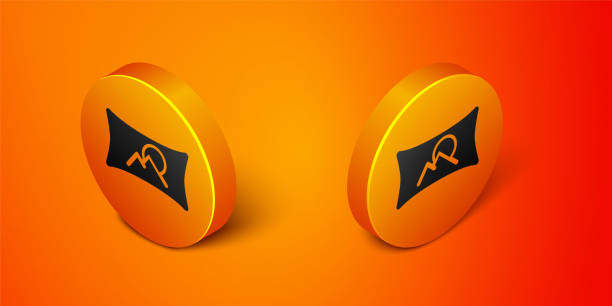 istock Isometric Wide angle picture icon isolated on orange background. Panorama view. Orange circle button. Vector 1492066188