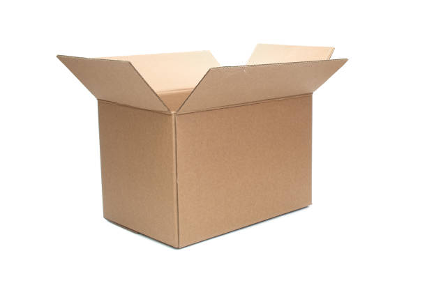 istock Open cardboard box close up isolated on white background 1492074119