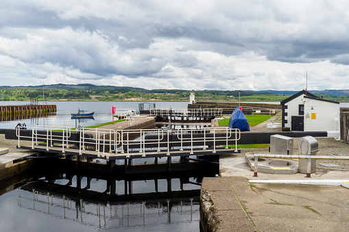 The lock at the entrance to the Crinan Canal in Ardrishaig on the west coast of Scotland.  This forms the start of the canal, which runs from here for 14km, ending at Crinan village.