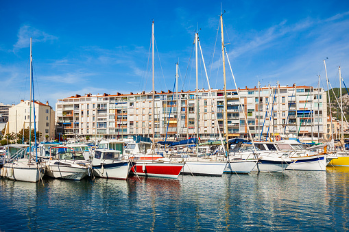 Yachts and boats in the Toulon port in Cote d'Azur provence in sothern France