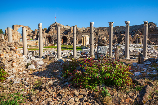 The ancient city of Side in Antalya region on the Mediterranean coast of Turkey.