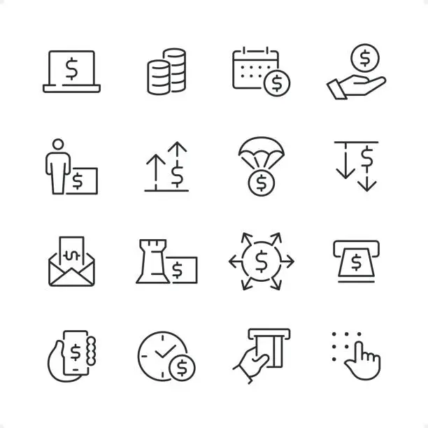 Vector illustration of Banking & Finance - Pixel Perfect line icon set, editable stroke weight.