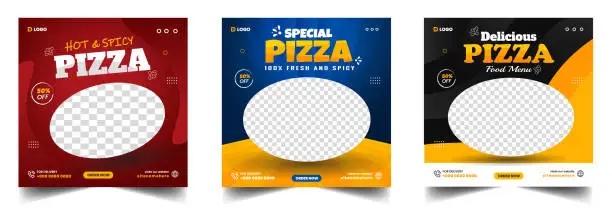 Vector illustration of pizza social media post banner. delicious burger and pizza food menu social media post promotion web banner design.