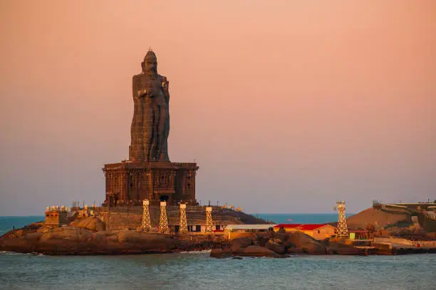 Thiruvalluvar Statue on the small island in Kanyakumari city in Tamil Nadu, India