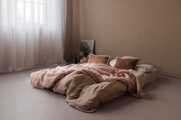 istock Cozy Minimalist Bedroom with Mattress on the Floor 1492088038