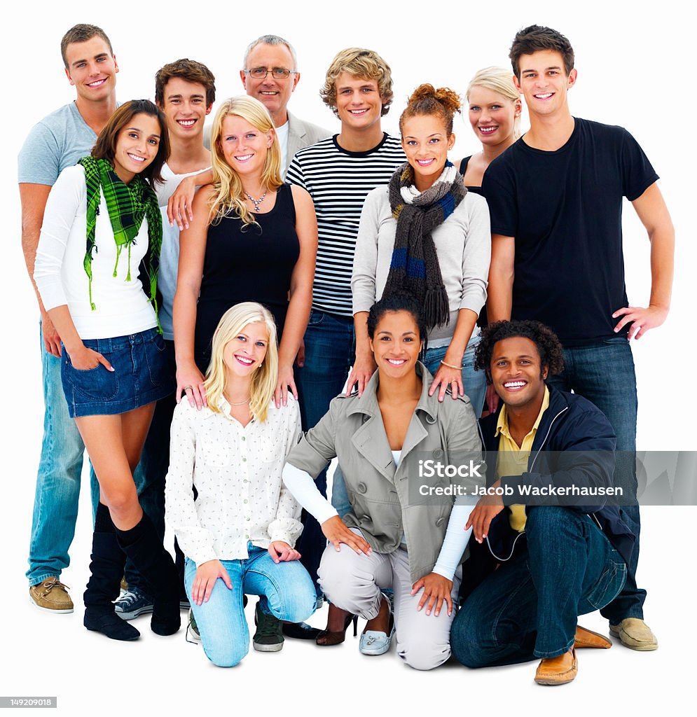 Felizes homens e mulheres em pé juntos - Royalty-free Grupo multiétnico Foto de stock