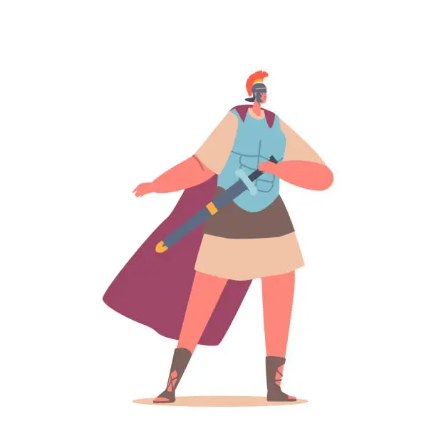 Vector illustration of Roman Soldier Character Disciplined And Highly Trained, Equipped With Armor And Weapons, Vector Illustration