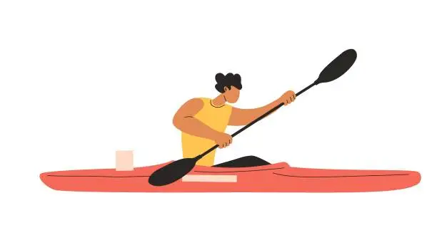 Vector illustration of Man paddling on sprint kayak K1.