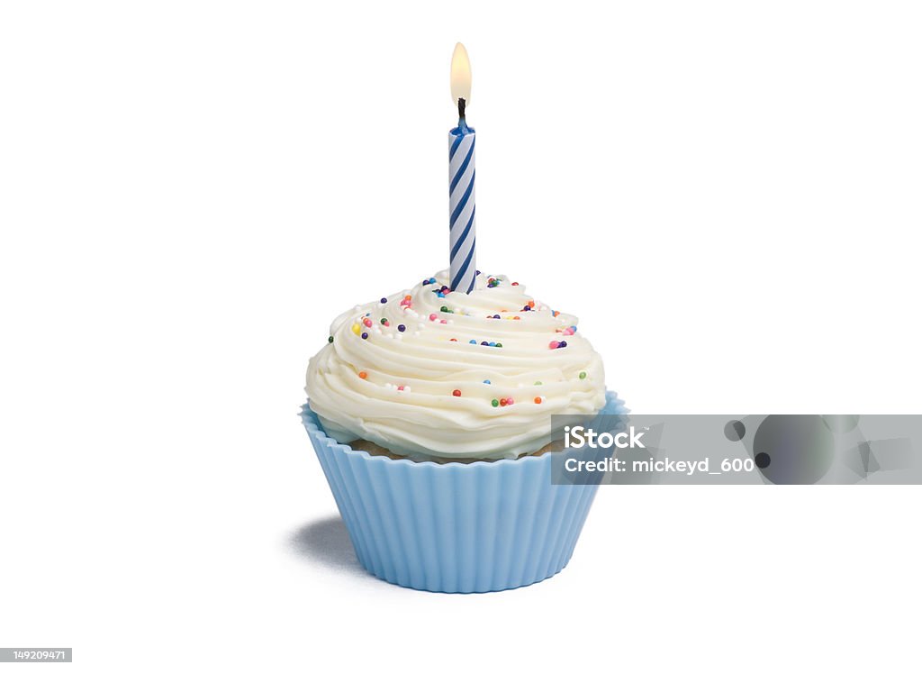 Cupcake de velas azul e - Foto de stock de Bolinho royalty-free