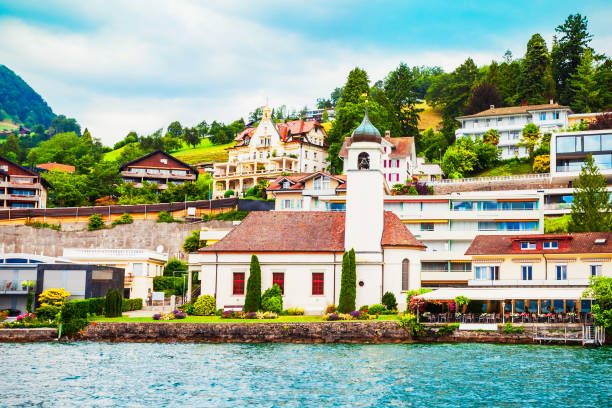 Beauty houses in Weggis. Weggis is a town on the northern shore of Lucerne Lake in the  Luzern canton in Switzerland