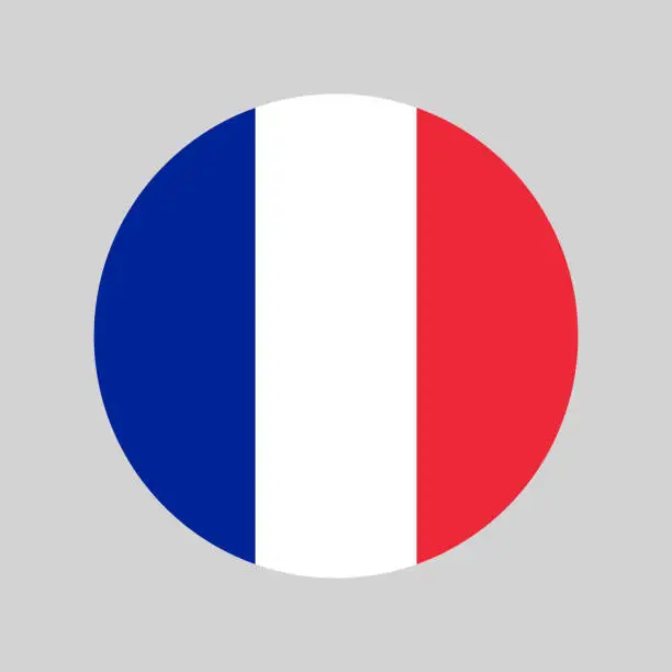 Vector illustration of made in France, round with french national flag colors, circle vector icon