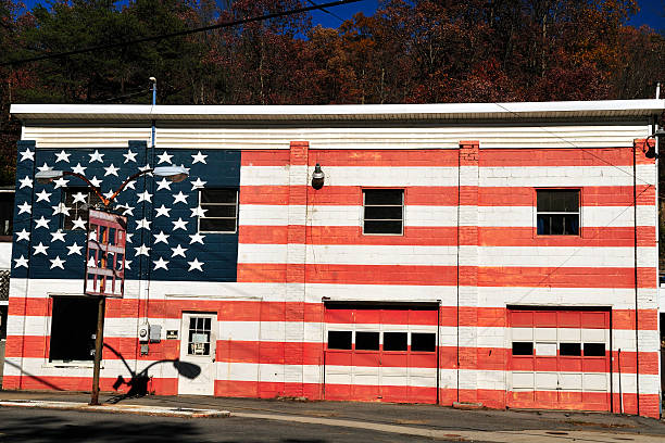 Old Brick Building With American Flag Painted On