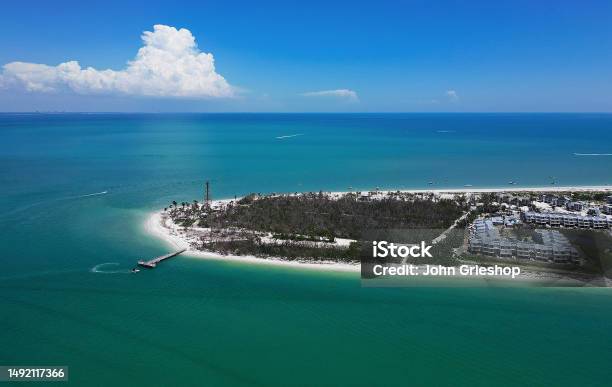 Lighthouse On Sanibel Island From The Air Stock Photo - Download Image Now - Bay of Water, Beach, Building Exterior