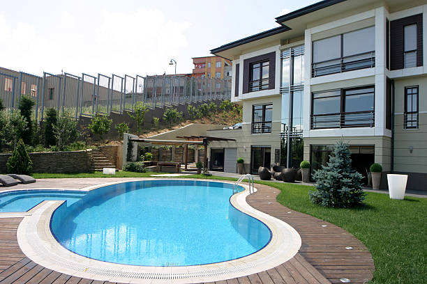 pool and villa stock photo