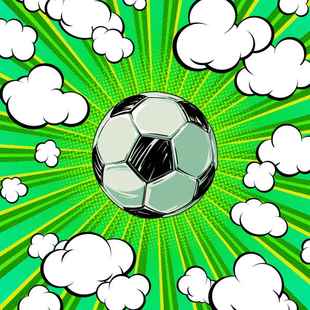 Vector illustration of Soccer ball concept in pop art style for print and decoration. Vector illustration.