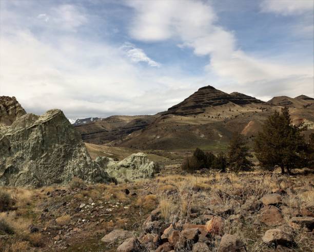 Rocky Hiking Path Through the Sheep Rock Unit of The John Day Fossil Beds National Monument. stock photo