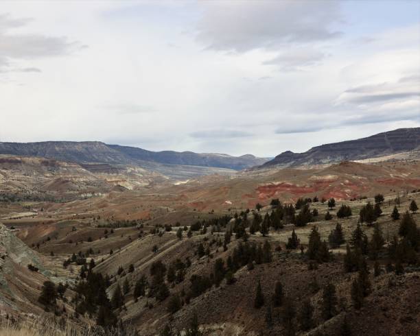Dramatic Sky over a Valley in John Day Fossil Beds National Monument stock photo