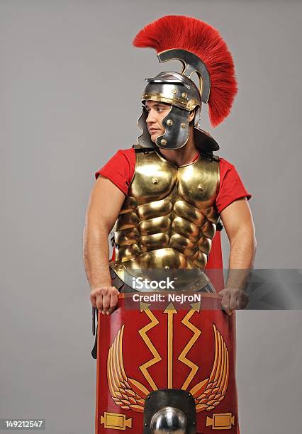 Legionary Soldier Looking For An Enemy Stock Photo - Download Image Now - Cut Out, Warrior - Person, Adult