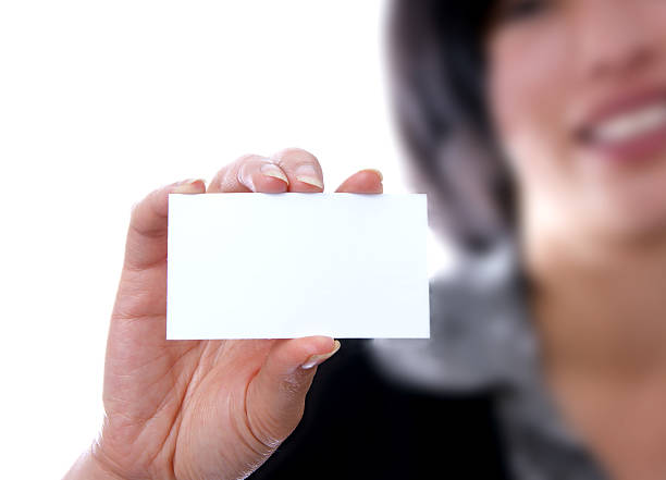 istock Female holding white business card 149213020