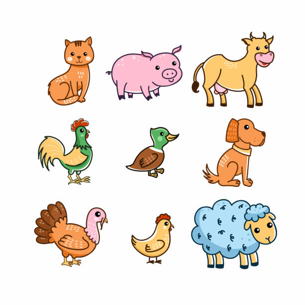 istock Pets on  farm. Set of illustrations for children in cartoon style. 1492132857
