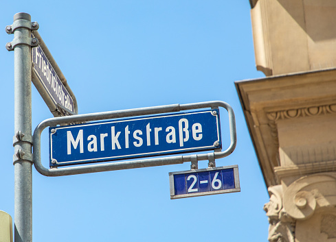 street name Marktstrasse - engl: _market street - in detail in the city of Wiesbaden, Hesse, Germany