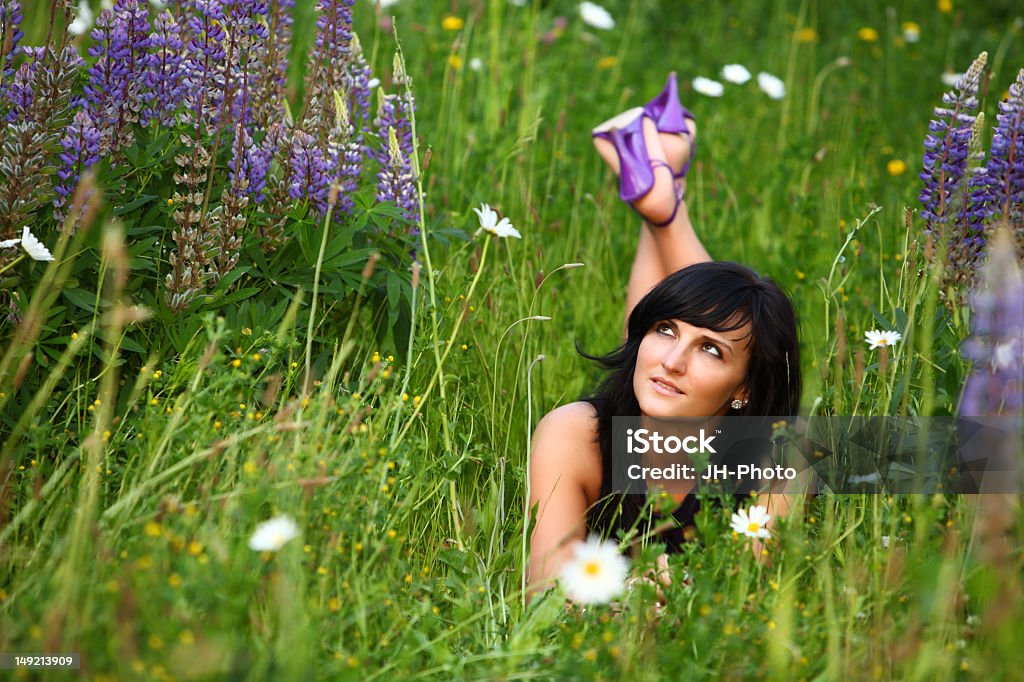 색시한 소녀 잔디 - 로열티 프리 갈색 스톡 사진