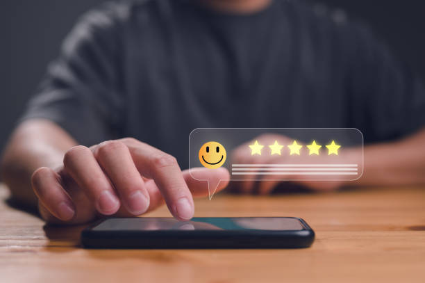 istock Customer Satisfaction Survey concept, 5-star satisfaction, service experience rating online application, customer evaluation product service quality, satisfaction feedback review, good quality most. 1492140006