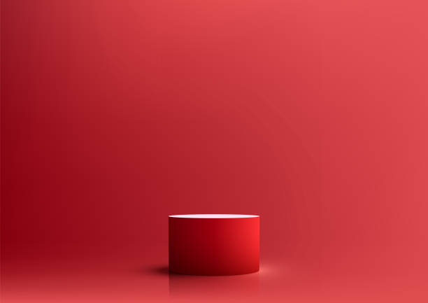istock 3D realistic empty red podium pedestal stand minimal wall scene on red background 1492142179