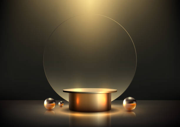 istock 3D realistic modern luxury style empty golden podium with transparent glass circle backdrop 1492142190