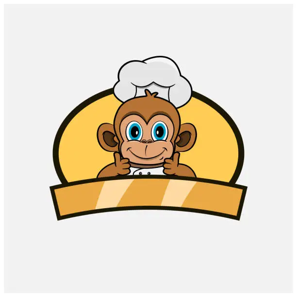 Vector illustration of Cute Monkey Chef and Cooking Theme. Mascot, Character, Logo, label, And Icon.