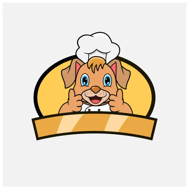 Vector illustration of Cute Dog Chef and Cooking Theme. Mascot, Character, Logo, label, And Icon.