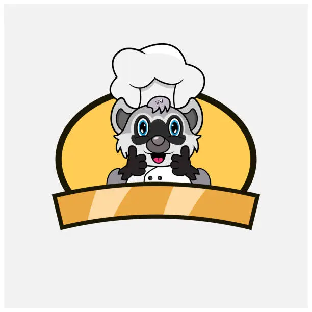 Vector illustration of Cute Raccoon Chef and Cooking Theme. Mascot, Character, Logo, label, And Icon.