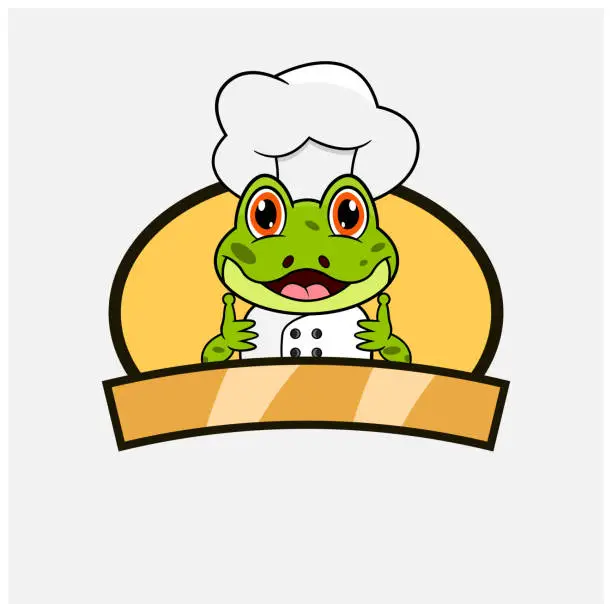 Vector illustration of Cute Frog Chef and Cooking Theme. Mascot, Character, Logo, label, And Icon.