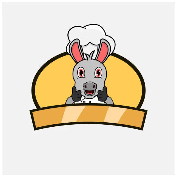 Vector illustration of Cute Donkey Chef and Cooking Theme. Mascot, Character, Logo, label, And Icon.