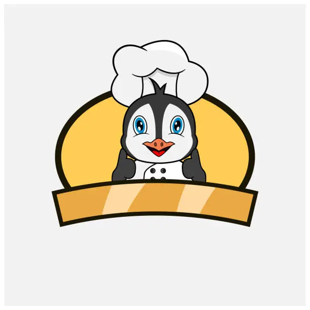 Vector illustration of Cute Penguin Chef and Cooking Theme. Mascot, Character, Logo, label, And Icon.