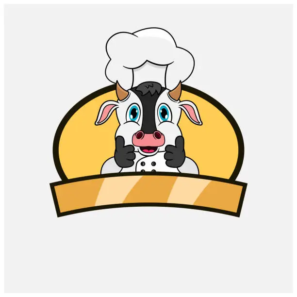 Vector illustration of Cute Cow Chef and Cooking Theme. Mascot, Character, Logo, label, And Icon.