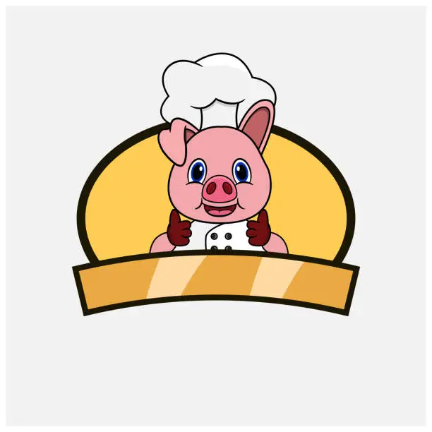Vector illustration of Cute Pig Chef and Cooking Theme. Mascot, Character, Logo, label, And Icon.