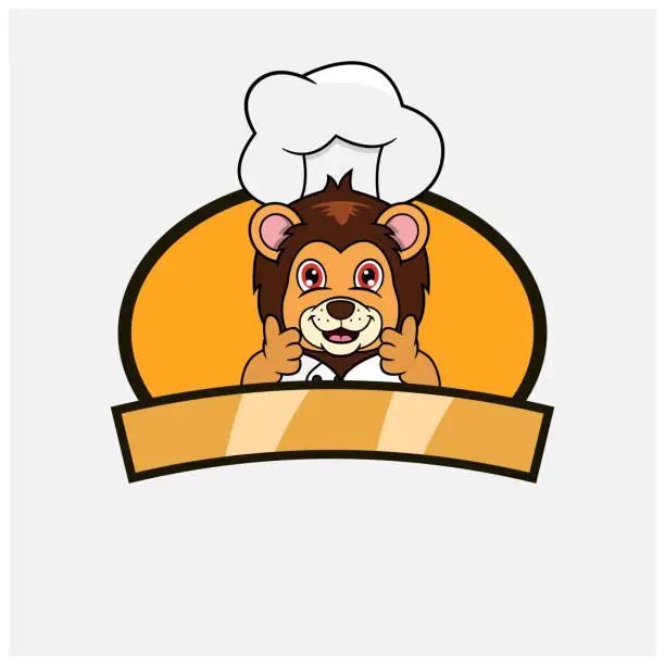 Vector illustration of Cute Lion Chef and Cooking Theme. Mascot, Character, Logo, label, And Icon.