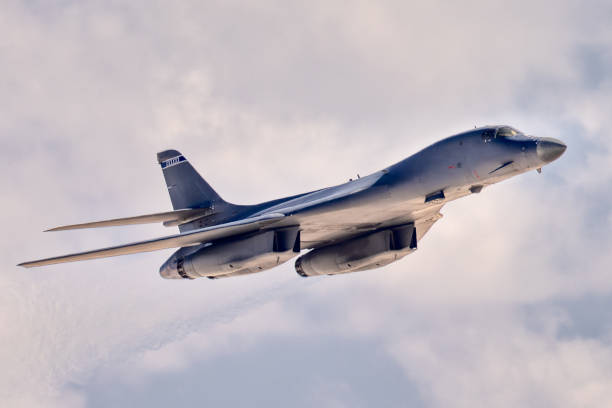 Close view of a B-1 Lancer bomber in epic light Close view of a B-1 Lancer bomber in epic light b1 bomber stock pictures, royalty-free photos & images