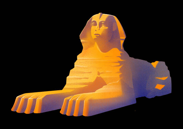 realistyczny sfinks narysowany w technice aerografu. cyfrowo malowany starożytny symbol egipski izolowany na czarnym tle - the sphinx obrazy stock illustrations