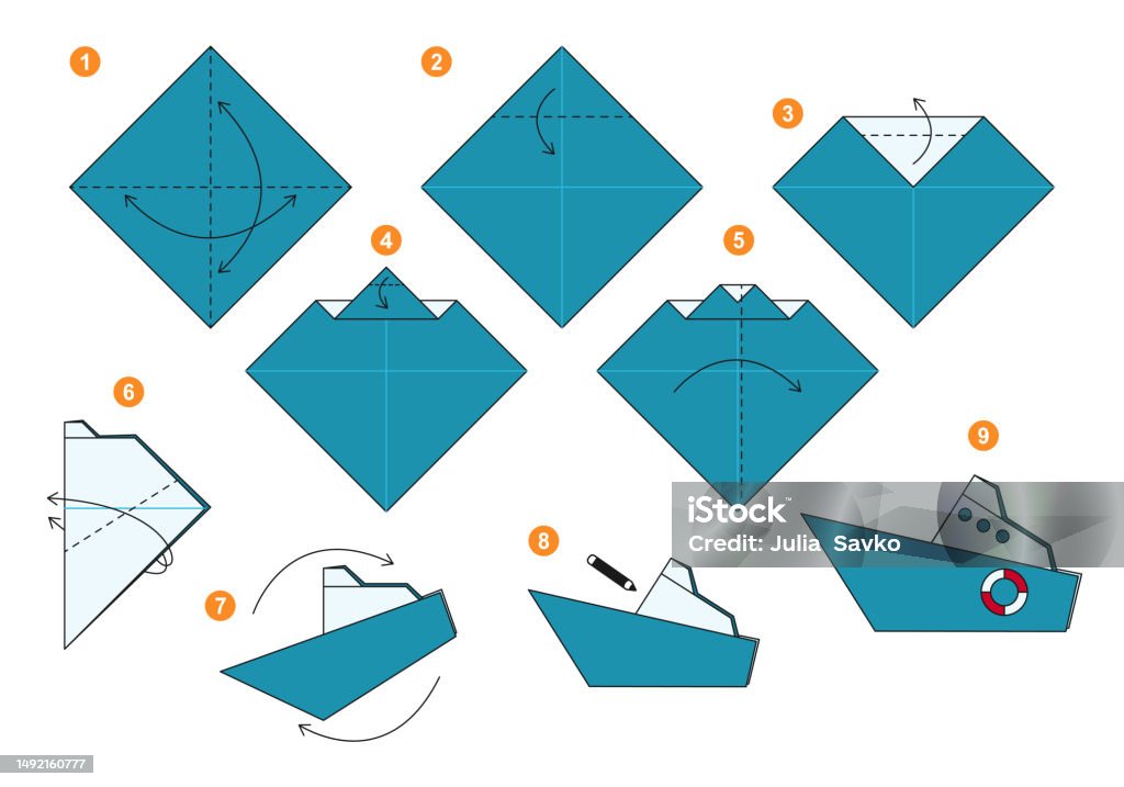 Sinking Ship Origami Tutorial Ship Origami Scheme Tutorial Moving Model Origami For Kids Stock ...