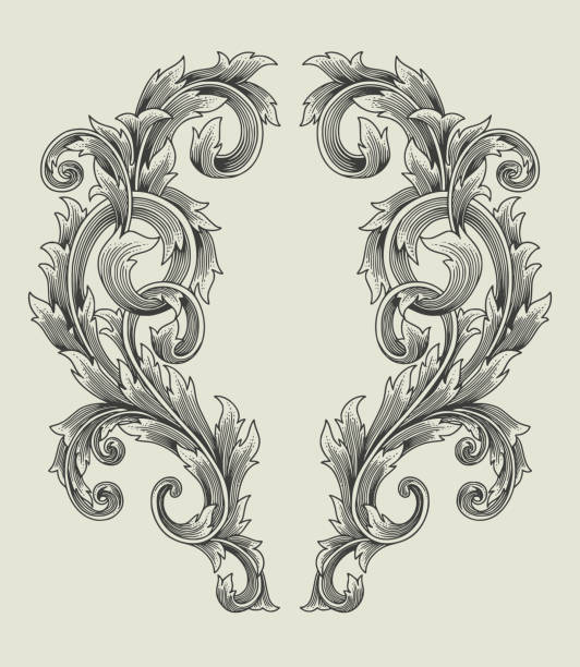ilustraciones, imágenes clip art, dibujos animados e iconos de stock de marco victoriano barroco vintage borde tatuaje ornamento floral hoja pergamino estilo de grabado. ilustración de dibujo vectorial a mano - acanto