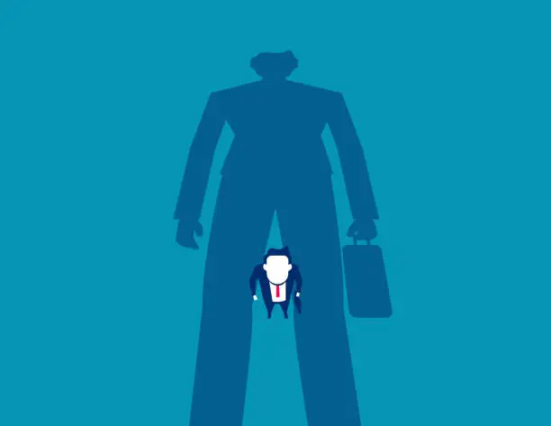 Vector illustration of Under a shadow of a powerful leader. Business authority vector illustration