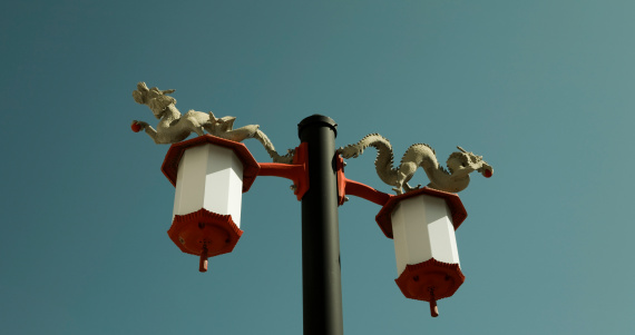 Street lamp in chinatown located in Chicago