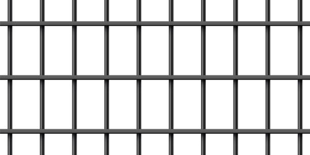 istock Black realistic metal prison bars isolated on white background. Detailed jail cage, prison iron fence. Criminal background mockup. Vector illustration 1492167647